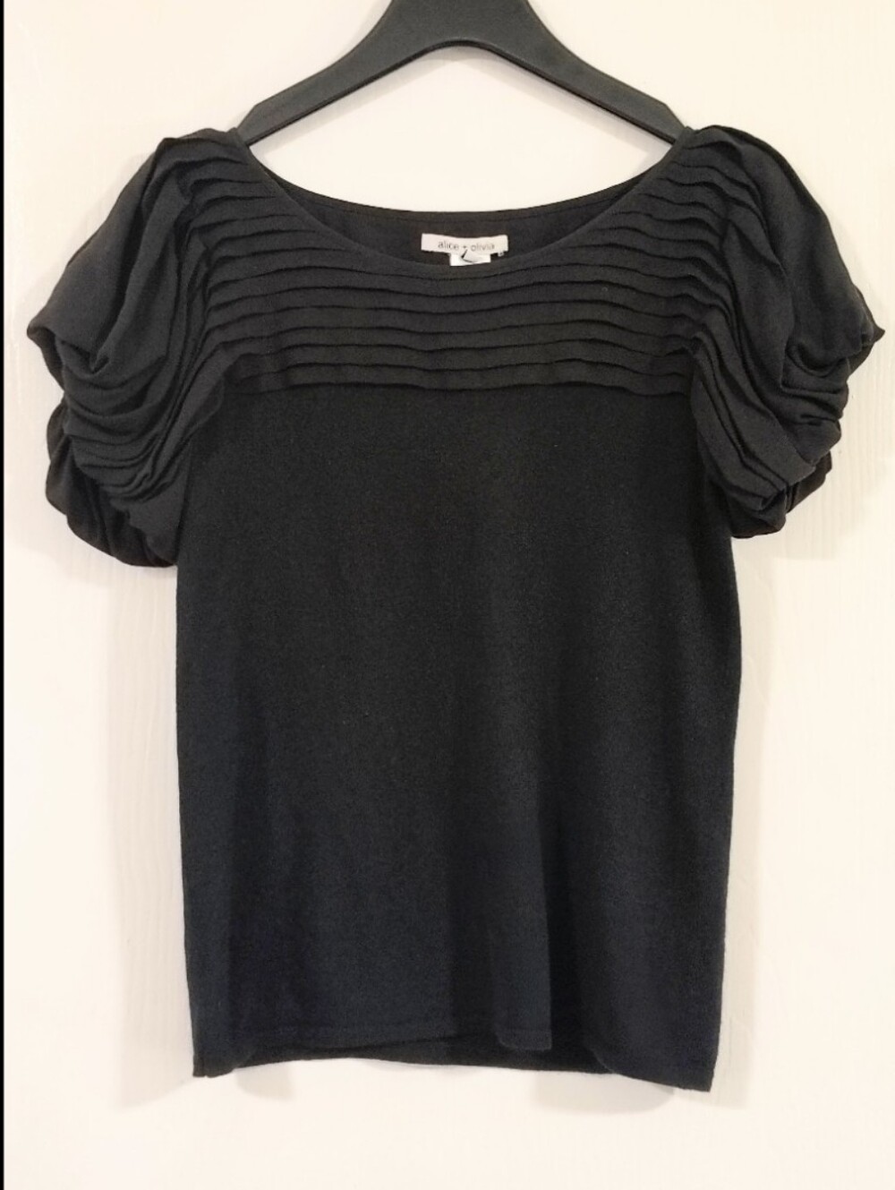 Alice + Olivia $398 Silk Cashmere Black Puff Sleeve Top Women's Small Coquette - Picture 2 of 10